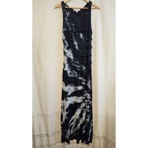 Boston Proper Dress Womens Small Blue Tie Dye Tiered Ruffle Maxi Tank Boho